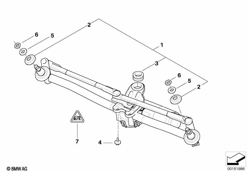 Windscreen wiper mechanism with motor for BMW X3 E83, E83N (OEM 61617051670). Original BMW