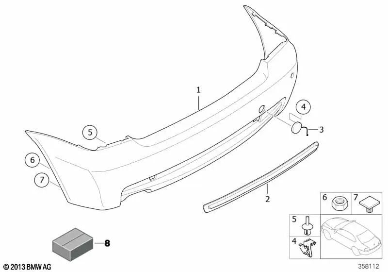 Moldura del Parachoques Trasero Central para BMW E46 (OEM 51127894801). Original BMW