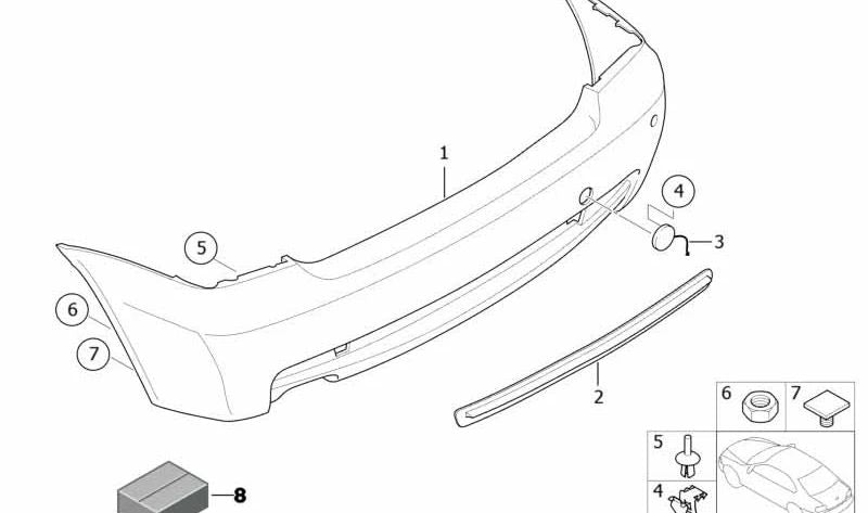 Grundierte Heckstoßstangenverkleidung für BMW 3er E46 (OEM 51127894796). Original BMW.