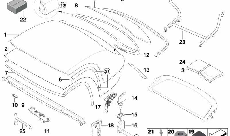 Junta del marco del techo duro para BMW E52 (OEM 54218269709). Original BMW.