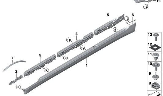 Tira de sujeción izquierda para BMW F90, G30, G31 (OEM 51777387345). Original BMW.