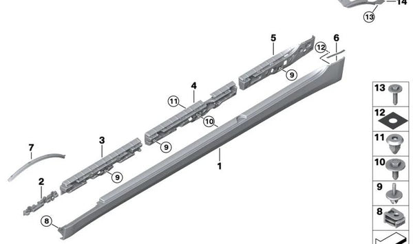 Listón de sujeción derecho para BMW F90, G30, G31 (OEM 51777387344). Original BMW