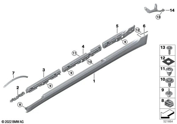 Lámina protectora de pintura para estribo derecho para BMW F90, G30, G31, G38 (OEM 51777385754). Original BMW.