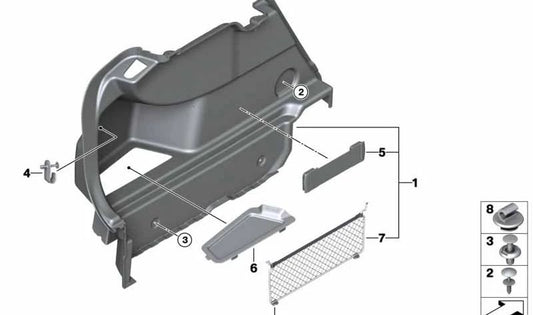 Revestimiento del maletero izquierdo para BMW Serie 1 F52 (OEM 51477374995). Original BMW