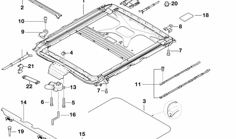 Marco techo corredero completo para BMW E39 (OEM 54128250049). Original BMW