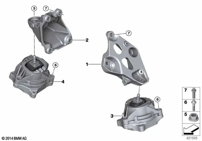 Cuscinetto del motore sinistro per BMW F20N, F21N, F22, F23, F30, F31, F34, F32, F33, F36 (OEM 22116859411). BMW originale