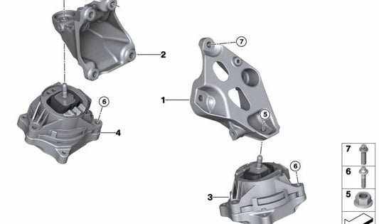 Rechte Motorstütze für BMW F20N, F21N, F22, F23, F30, F31, F34, F32, F33, F36 (OEM 22116859412). Original BMW