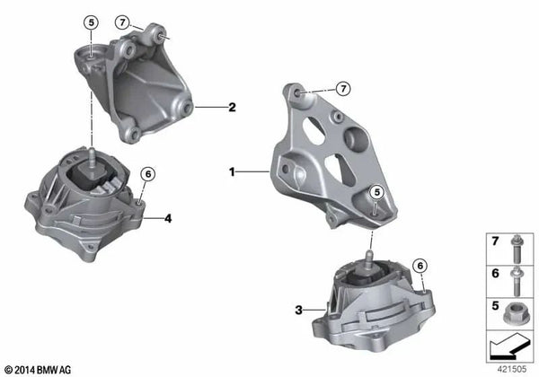 Cojinete del motor izquierdo para BMW F20N, F21N, F22, F23, F30, F31, F34, F32, F33, F36 (OEM 22116859411). Original BMW