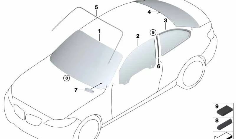 Verre latérale arrière droite 51377404206 pour BMW F22, F23, F87, M2. BMW d'origine.