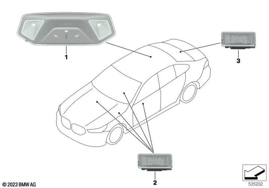 Luz del Espacio para los Pies/Consola Central para BMW Serie 2 U06, Serie 5 G60, Serie 7 G70, i I20, X1 U11, U12 (OEM 63315A5CF94). Original BMW