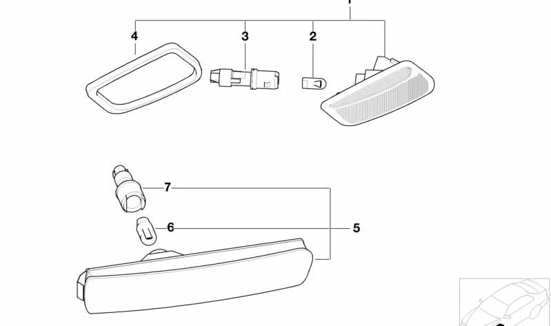 Intermitente lateral derecho OEM 63138389536 para BMW E36, Z3. Original BMW.