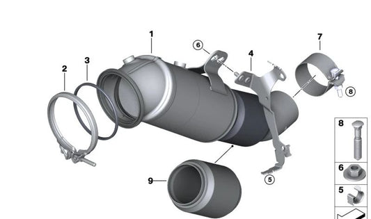 Katalysatorunterstützung in der Nähe des OEM 18328648236 -Motors für BMW F20, F21, F22, F23, F30, F31, F32, F33, F34, F36. Original BMW.