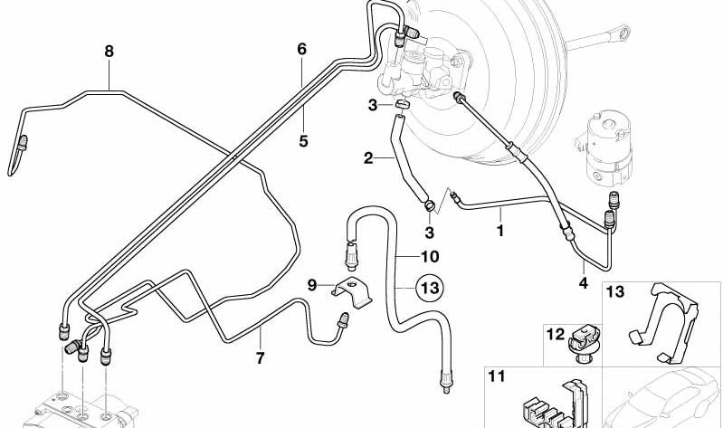 Soporte para tubo de freno OEM 34321162878 para BMW E36, E39, E38, E65, E66, E53, E70, F15, F85, E71, E72, F16, F86, E85, E86, E52. Original BMW