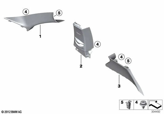 Upper right B-column cover for BMW 1 Series F21, F21N (OEM 51438051510). Original BMW.