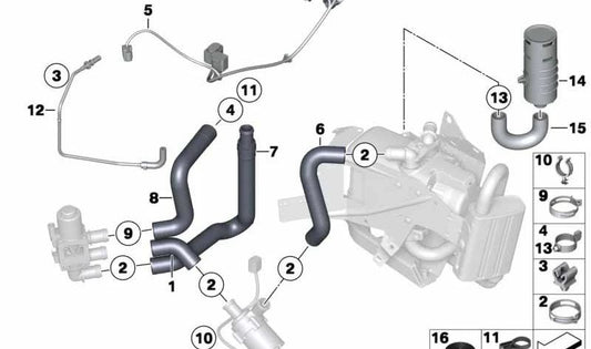 Manguera de Calefactor Auxiliar para BMW Serie 5 F07, F10, F11, Serie 6 F06, F12, F13, Serie 7 F01N, F02N, F04 (OEM 64129184366). Original BMW