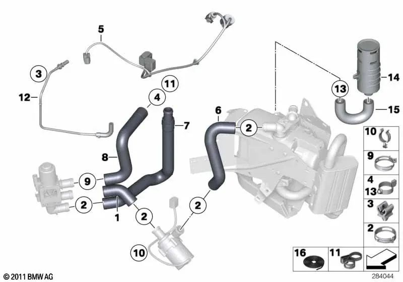 Manguera de Calefactor Estacionario para BMW F07, F10, F11, F06, F12, F13, F01N, F02N (OEM 64129184365). Original BMW