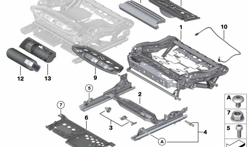 Estructura eléctrica del asiento izquierdo OEM 52107266331 para BMW F10, F11. Original BMW