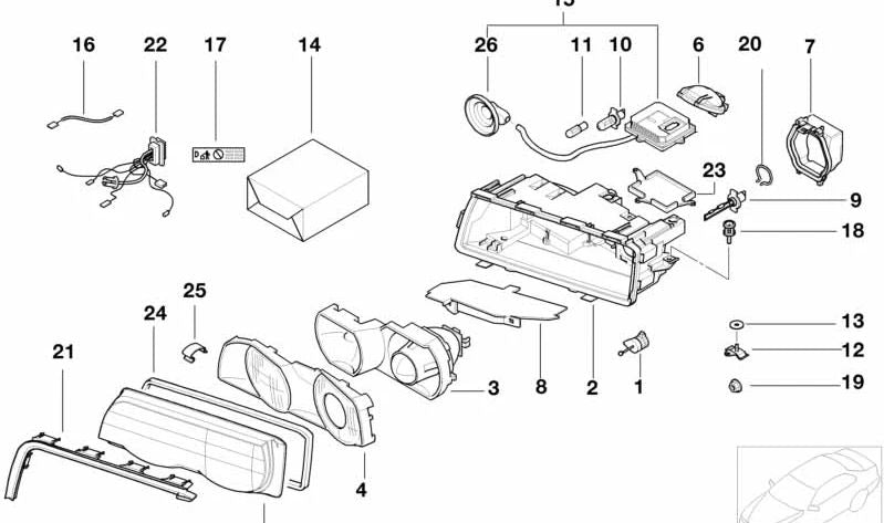 Left Headlight Housing Xenon-Light for BMW 7 Series E38 (OEM 63128381323). Original BMW