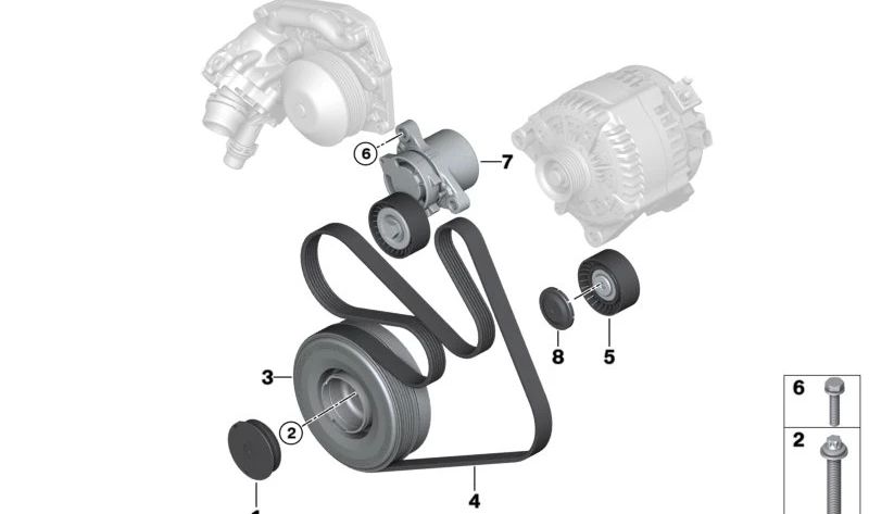 Correa acanalada para BMW F20N, F21N, F22, F23, F30, F31, F34, F32, F33, F36, F10N, F11N, G30, G31, G11, G12, F25, G01, F26, F02, F15 (OEM 11288573415). Original BMW