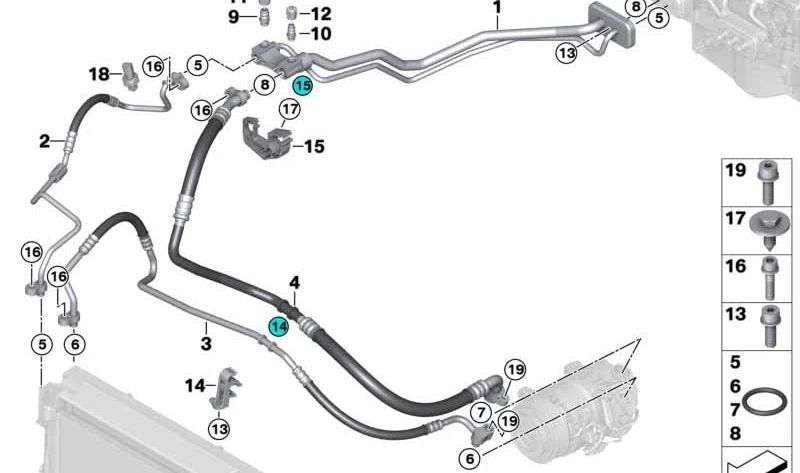 Tubería de succión OEM 64509253672 para BMW E70, F15, E71, F16. Original BMW