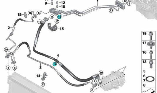 Tubería de presión Condensador-Evaporador para BMW X5 F15, F85, X6 F16, F86 (OEM 64506842308). Original BMW