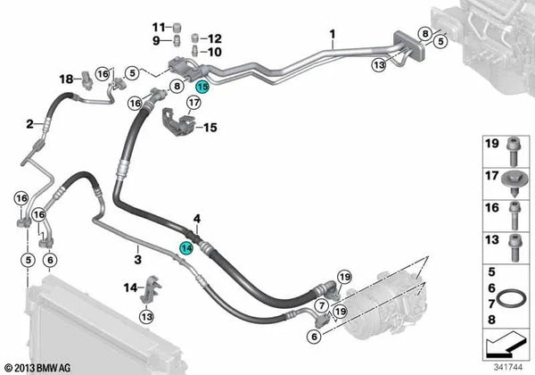 Tubería de succión para BMW F15, F16 (OEM 64506833628). Original BMW.