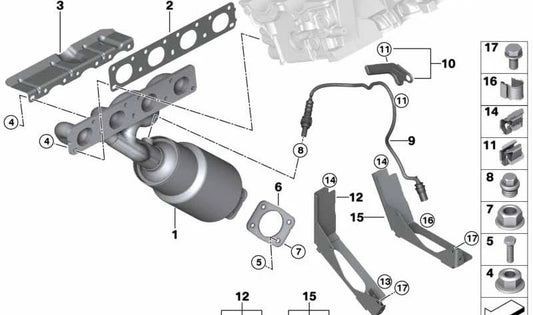 Soporte conector sonda lambda OEM 11787530292 para BMW E87, E90, E91, E92, E93, E60, E61, E63, E64, E65, E70, E83. Original BMW.