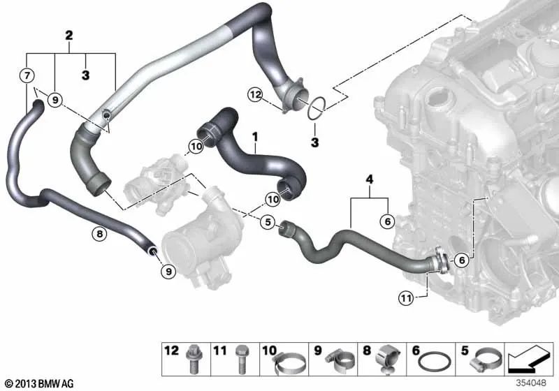 Manguera del Termostato de la Culata para BMW F15, F16 (OEM 11537649409). Original BMW.