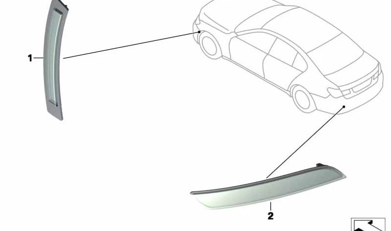 Cabezal de marca lateral izquierdo para BMW Serie 7 F01, F02, F04 (OEM 63147191111). Original BMW