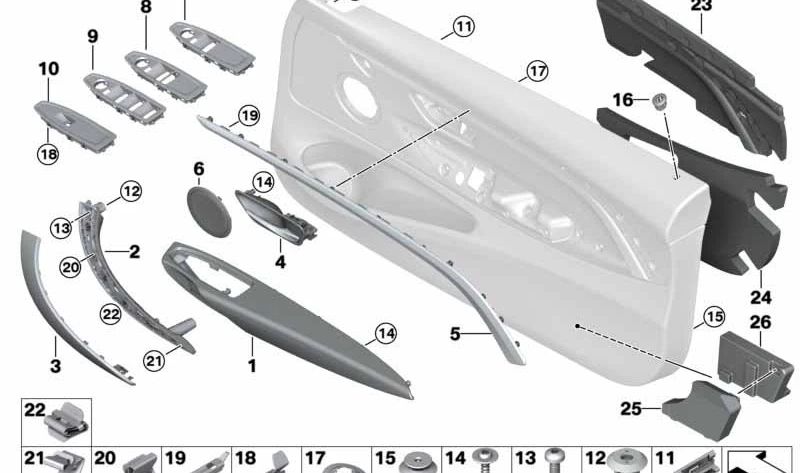 Moldura decorativa izquierda delantera OEM 51417389533 para BMW F32, F33, F82, F83. Original BMW