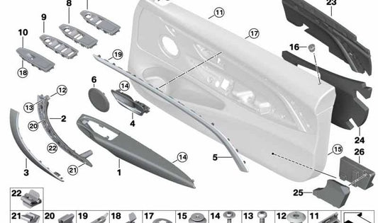 Listón de acento delantero izquierdo para BMW Serie 4 F32, F33 (OEM 51418063395). Original BMW