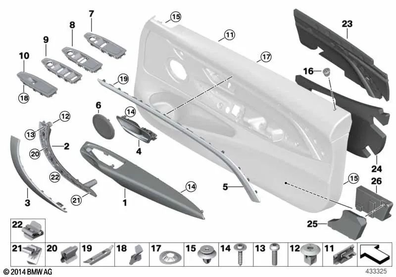 Blende Zuziehgriff in leather right for BMW F80, F80N, F82, F82N, F83, F83N (OEM 51418057638). Genuine BMW.