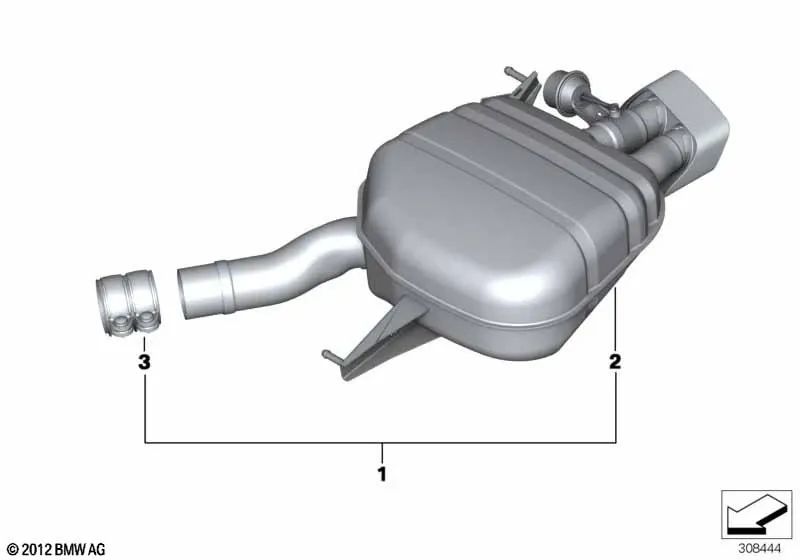 Silenciador trasero izquierdo con válvula de escape para BMW Serie 6 F06, F12, F13, F06N, F12N, F13N (OEM 18307629137). Original BMW.