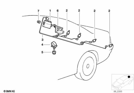 Rear PDC wiring harness for BMW 5 Series E39 (OEM 61128387107). Original BMW