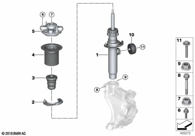 Amortiguador delantero derecho para BMW G29 (OEM 31316879192). Original BMW