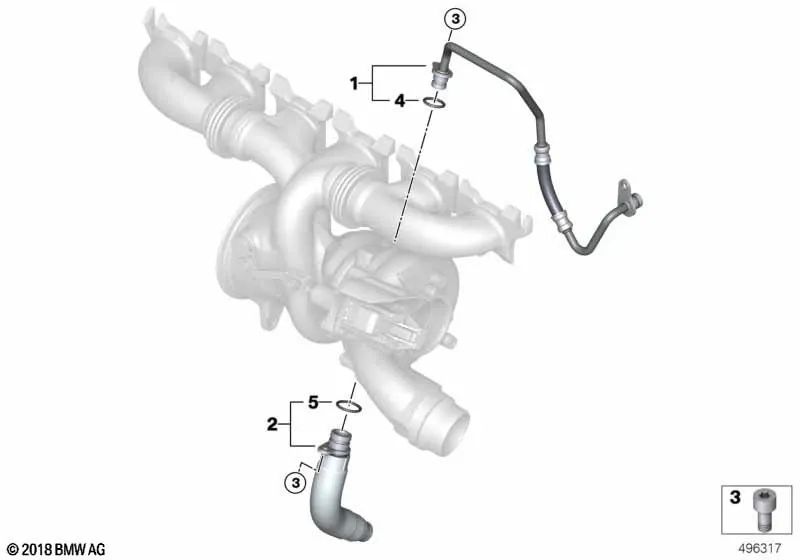 Tubería de alimentación de aceite para BMW G42, G20, G20N, G21, G21N, G22, G23, G26, G30, G30N, G31, G31N, G32, G32N, G11N, G12N, G14, G15, G16, G01, G01N, G02, G02N, G05, G18, G06, G07, G29 (OEM 11428679019). Original BMW