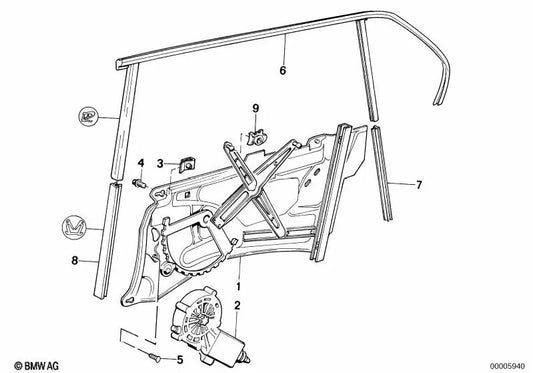 Elevador eléctrico de ventanas trasero derecho para BMW Serie 7 E32 (OEM 51348147532). Original BMW