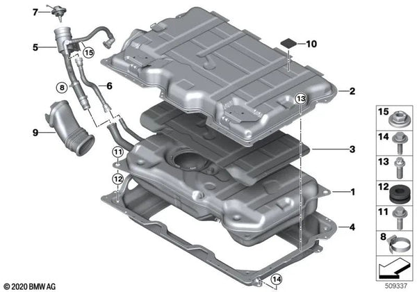 Depósito de combustible metálico para BMW Serie 5 G31N (OEM 16117600549). Original BMW