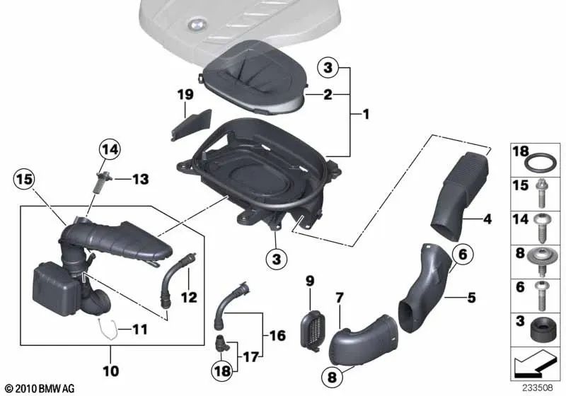 Tubo de aire limpio para BMW F25 (OEM 13717810746). Original BMW