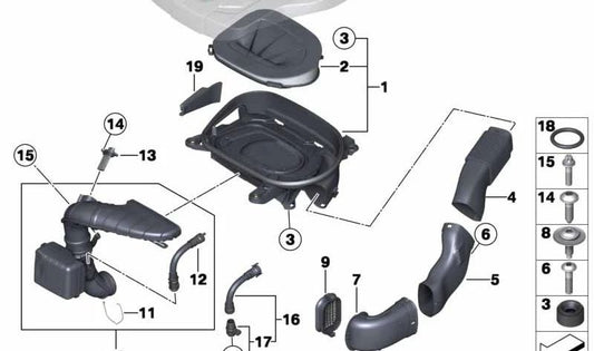 Tubo de admisión de aire OEM 13717812059 para BMW F25, E70, E71, X3, X5, X6. Original BMW.