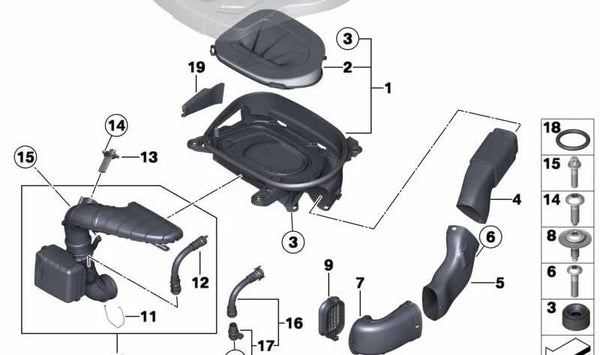 Tubo de admisión de aire OEM 13717812059 para BMW F25, E70, E71, X3, X5, X6. Original BMW.