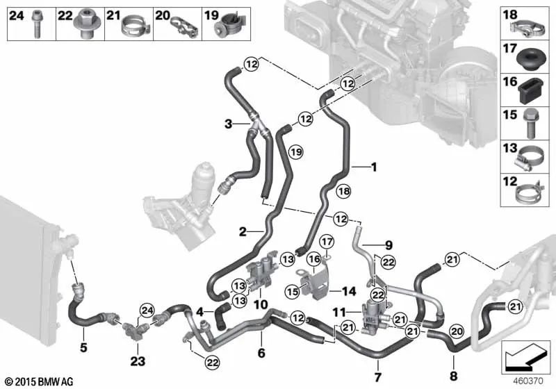 Tubo Doble de Refrigerante para BMW X5 E70, E70N, F15 X6 E71, F16 (OEM 64219171370). Original BMW.