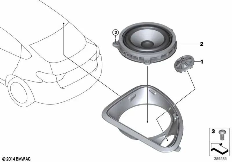 Altavoces de agudos del sistema Top-Hifi para BMW Serie 5 F07, F07N Serie 7 F01, F01N, F02, F02N, F04 X4 F26 X5 E70, E70N, F15, F85 X6 E71, E72, F16, F86 Z4 E89 (OEM 65139277839). Original BMW.