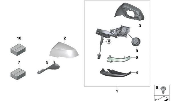 Cubierta base retrovisor derecho OEM 51167304036 para BMW i3 (I01). Original BMW.