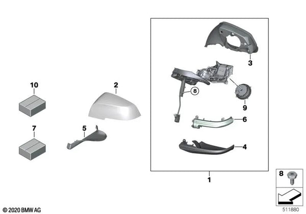 Espejo retrovisor exterior calefaccionado izquierdo para BMW i I01, I01N (OEM 51167441033). Original BMW