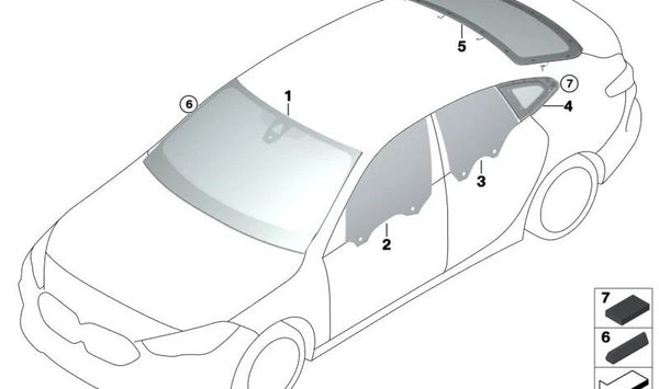 Cristal lateral fijo trasero izquierdo para BMW Serie 2 F44 (OEM 51377483159). Original BMW