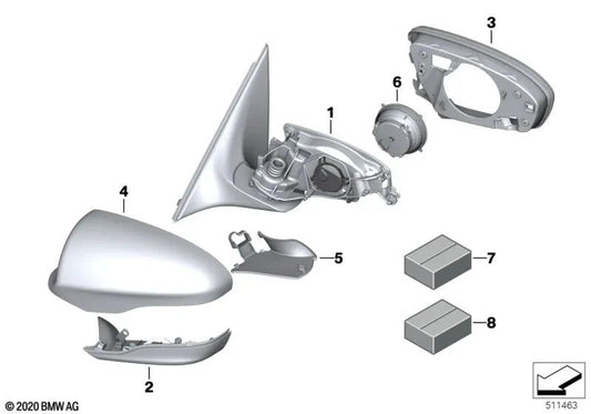 Espejo exterior M sin cristal calefactado izquierdo para BMW F06, F12, F13, F06N, F12N, F13N (OEM 51168055125). Original BMW