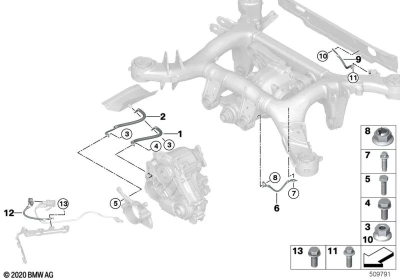 Cable de masa para BMW Serie 3 G20N, G21N, Serie 4 G26, X3 F97, G01, G08, X4 F98, G02, X5 G05, X6 G06 (OEM 12428679817). Original BMW