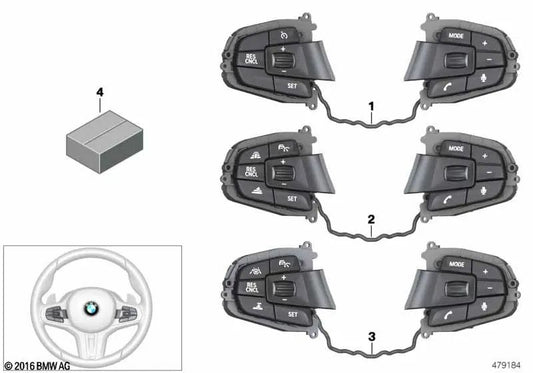 Interruptor volante multifunción para BMW Serie 5 F90, G30; Serie 6 G32; X3 F97, G01; X4 F98, G02 (OEM 61317854183). Original BMW.