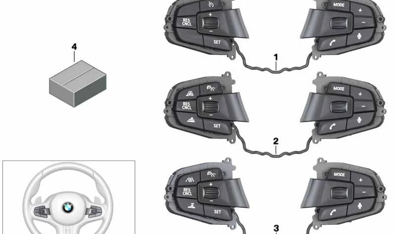 Interruptor del volante multifunción para BMW Serie 5 F90, G30, Serie 6 G32, X3 F97, G01, X4 F98, G02 (OEM 61317854182). Original BMW